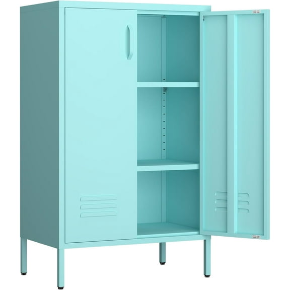 Metal Storage Cabinet,2 Doors Accent Cabinet,Sideboard Cabinet with Adjustable Shelves,Morden Locker Cabinets with Feet for Living Room,Kitchen Pantry,Office,Blue
