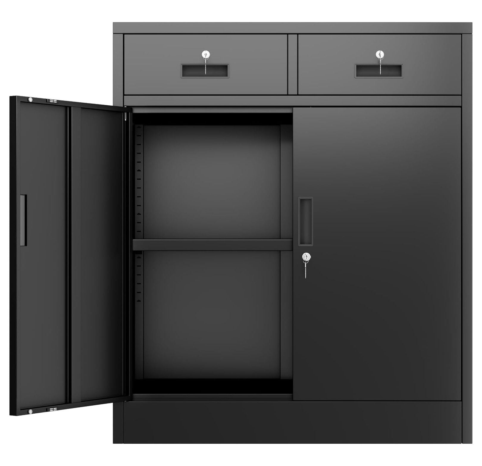 Metal Storage Cabinet with 2 Drawers and Adjustable Shelf, Black ...