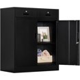 thumbnail image 1 of Metal Storage Cabinet with 2 Drawers. Lockable Steel Storage with Doors and Shelve, 37”H Office Cabinet for Home, Garage, Warehouse with Large Space. (Black), 1 of 13