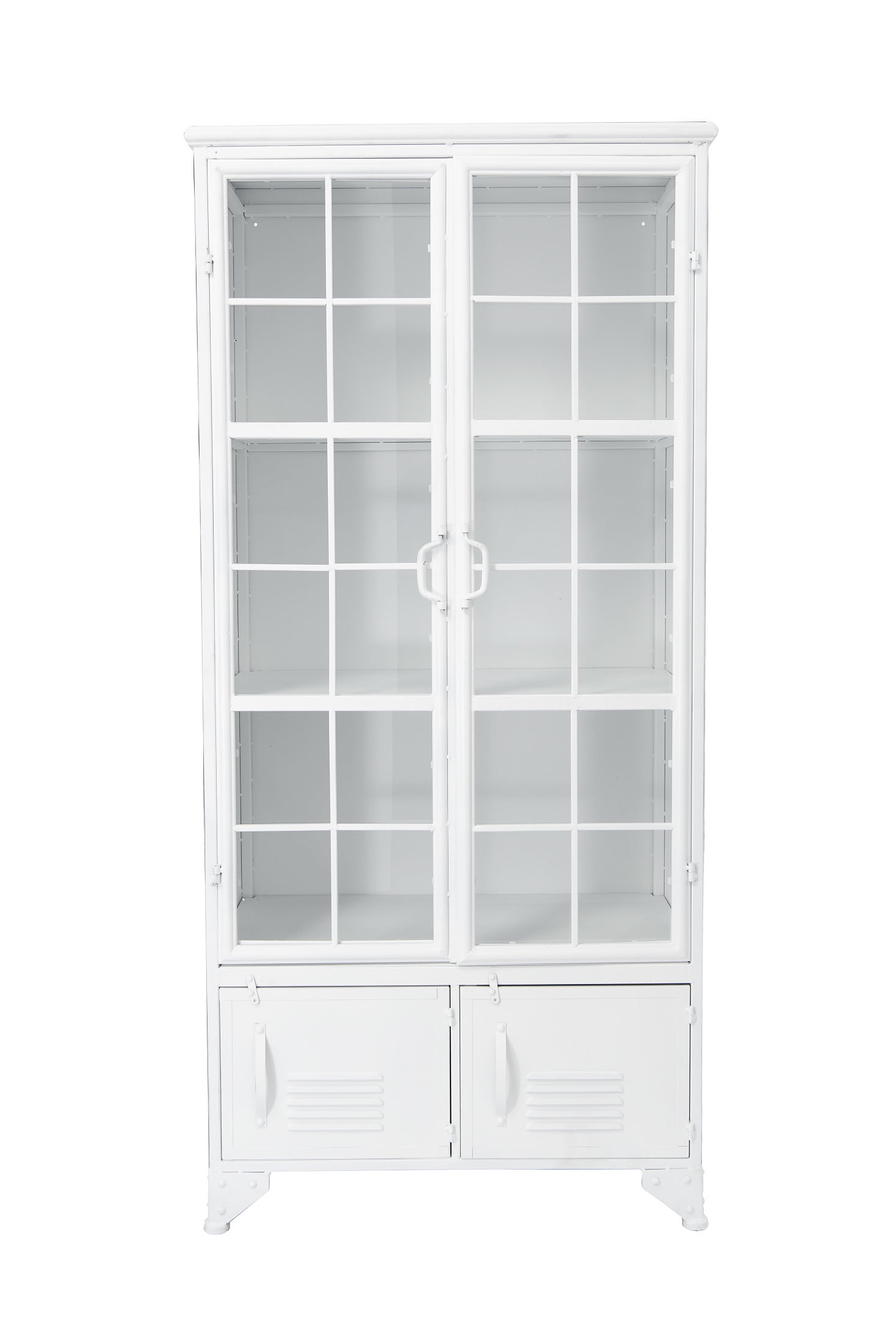 White Metal Freestanding Cabinet with Glass Doors and Shelves