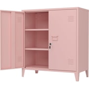 Metal Storage Cabinet 35.4 H Locking Storage Cabinet with 2 Adjustable Shelves and Doors, Pink Small Storage Cabinet for Home Warehouse Office Garage Pink