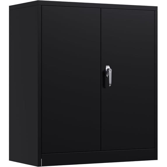 Metal Storage Cabinet, 35 Inch Small Heavy Duty Steel Garage Cabinet with 2 Adjustable Shelves & 2 Lockable Doors, Rust-Resistant & Easy Assembly for Office, Workshop, Black