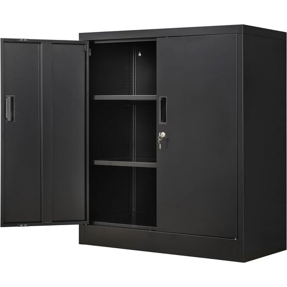 Metal Storage Cabinet, 36.2" H Locking Storage Cabinet with Adjustable Shelves for Garage, Home, Office, Utility Room-Black