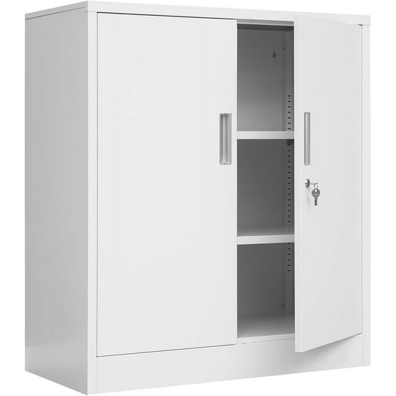 Metal Storage Cabinet, 36.2" H Locking Storage Cabinet with Shelves and Doors for Home Office, Garage, Utility Room, Entryway(White)