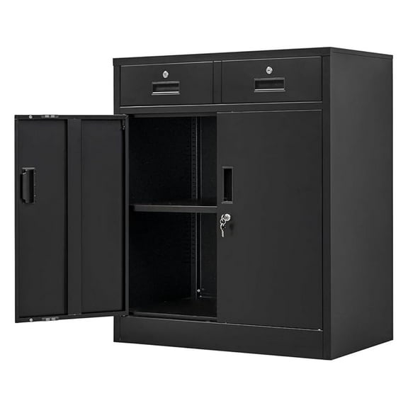Metal Storage Cabinet, 36" H Locking Storage Cabinet with 2 Drawers and Adjustable Shelf, Metal Cabinets for Office, Garage, Home-Black
