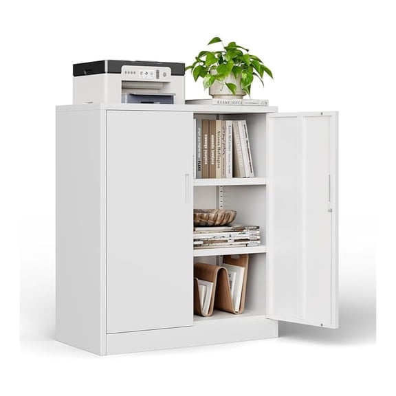 Metal Storage Cabinet, 36" H Locking Storage Cabinet with Shelves and Doors for Home Office, Garage, Utility Room, Entryway(White)