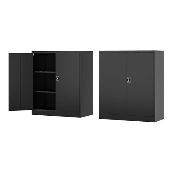 Metal Storage Cabinet-36 Tall Steel File Cabinets with Lockable Doors and Adjustable Shelves-Black Steel Storage Cabinet for Home Office, School, Garage