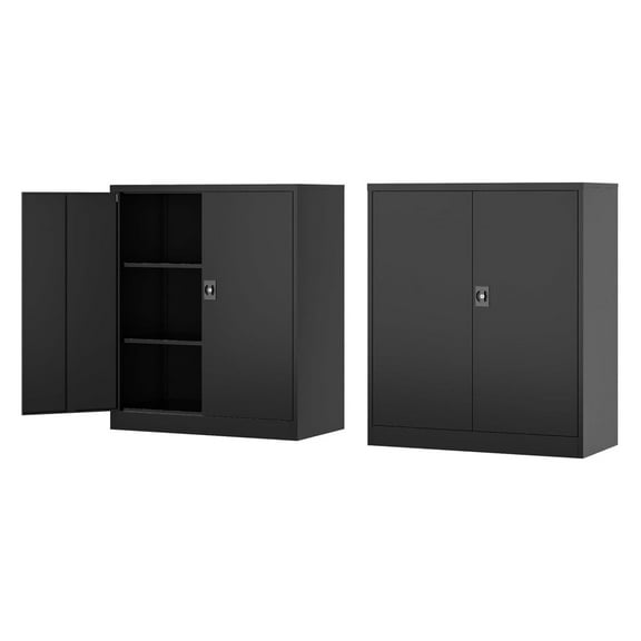 Metal Storage Cabinet-36” Tall Steel File Cabinets with Lockable Doors and Adjustable Shelves-Black Steel Storage Cabinet for Home Office, School, Garage
