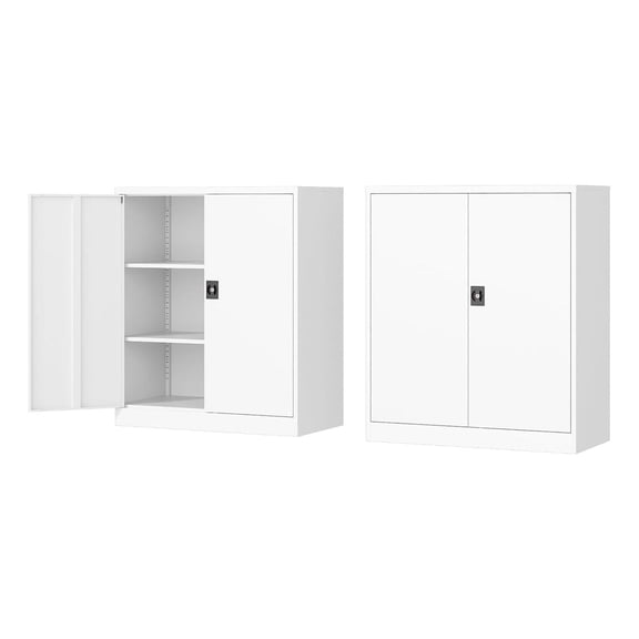 Metal Storage Cabinet-36” Tall Steel File Cabinets with Lockable Doors and Adjustable Shelves-White Steel Storage Cabinet for Home Office, School, Garag