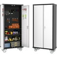 thumbnail image 1 of Metal Storage Cabinet with 360°Wheels and Drawers, 72"h x 31.5"l x 16.5"w Lockable Black Tool Cabinet with 4 Doors Lock-Adjustable Shelves, Utility Cabinet Ideal for Garage, Home, Office, 1 of 7