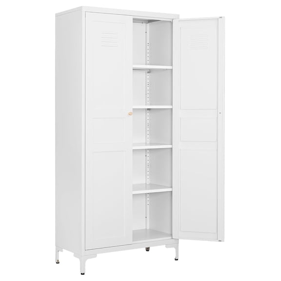 Metal Storage Cabinet-61 Tall Steel File Cabinets with Doors and 4 Adjustable Shelves-White Steel Storage Cabinet for Home,Kitchen, School, Office, Garage