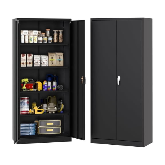 Metal Storage Cabinet 71" H with Lock,Steel Tool Cabinet with 4 Adjustable Shelves and 4 Adjustable Feet,Storage Organization for Home,Garage,Office,Shop