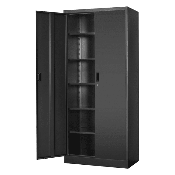 Metal Storage Cabinet, 71" H Locking Cabinet with 5 Adjustable Shelves, Garage Cabinet for Office, Home, Pantry-Black