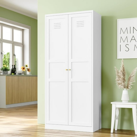 Metal Storage Cabinet,71" H Pantry Cabinet with 2 Doors and 5 Adjustable Shelves,6 Tier Tall Kitchen Storage Cabinets for Kitchen,Pantry,Living/Study/Laundry Room(White)