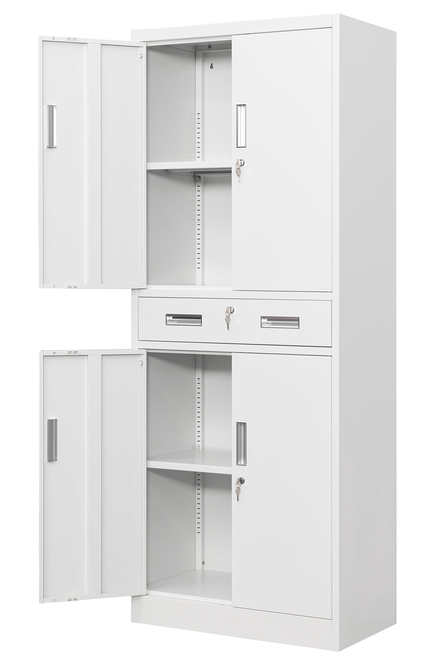 Metal Storage Cabinet, 71" H x 28" W x 16" D Locking Storage Cabinet with Adjustable Shelves and One Drawer for Office, Garage, Home, School, Utility(White)