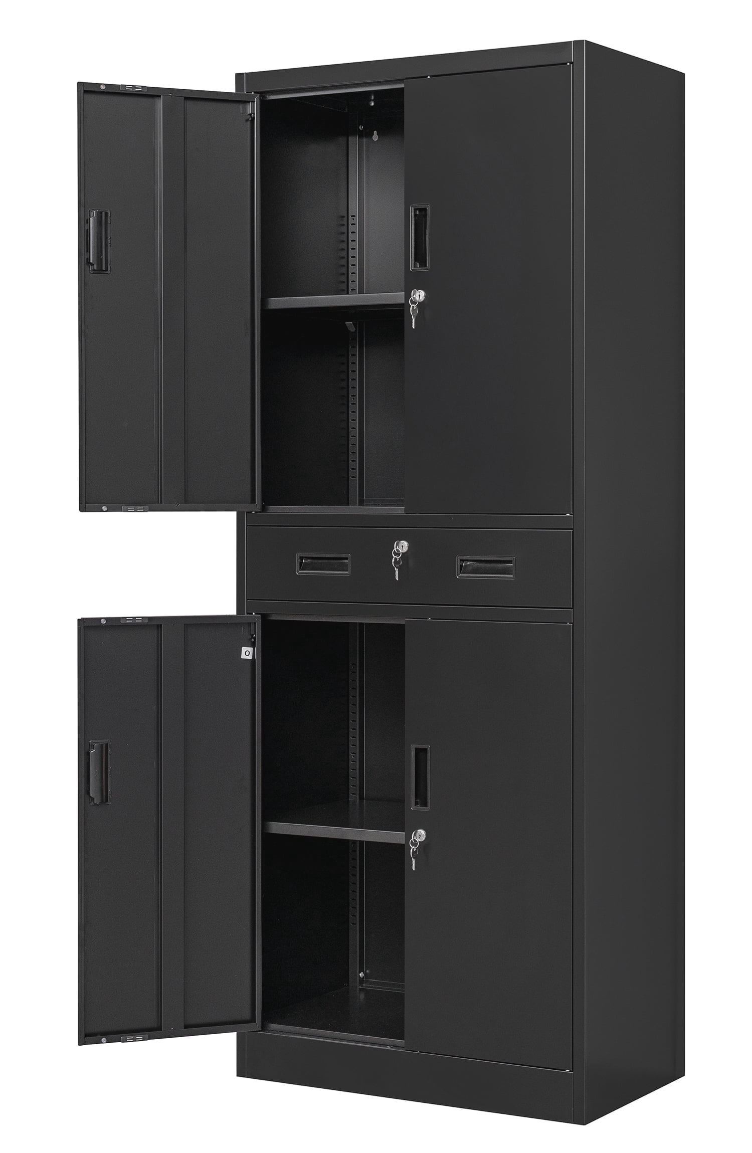 Metal Storage Cabinet, 71" H x 28" W x 16" D Locking Storage Cabinet with Adjustable Shelves and One Drawer, Steel Cabinet for Office, Garage, Home, School, Utility (Black)