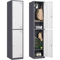 Metal Storage Cabinet, 71" Tall Storage Locker for Employees, Steel Cabinet with Lock and Keys for School, Gym, Home, Office Staff (2 Doors - Grey White)