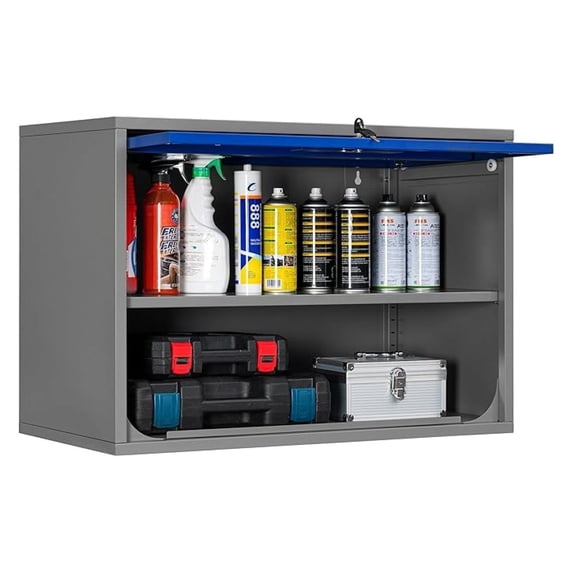 Metal Storage Cabinet Blue&Gray Wall Cabinets with Shelf and Locking Door - Wall Mounted Storage Cabinet for Garage Warehouse Home Office - Assembly Required