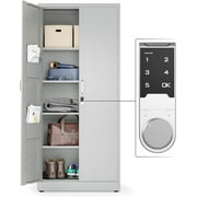 Metal Storage Cabinet with Digital Lock | Garage Storage Cabinet with Doors and 4 Adjustable Shelves | 71" Lockable Office Cabinet | Heavy-Duty Utility Metal File Cabinets (Light Gray)