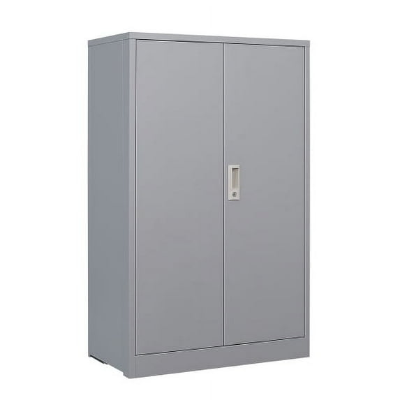 Metal Storage Cabinet with Door and Adjustable Shelves, Tall Steel Locker with Lockable Doors & Top Cabinet - Garage Storage Cabinet for Office, Garage, Home, Easy Assemble Required, Gray