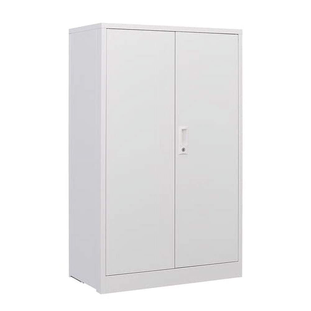 Miniyam Metal Storage Cabinet, 42-Inch Tall Large Steel Utility Locker with Adjustable Shelves & Locking Doors for Office,Home,Garage, White