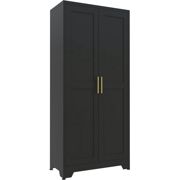 Metal Storage Cabinet with Doors and Shelves, 61.02" Tall Kitchen Pantry Storage Cabinet for Food, Large Freestanding Pantry Closet for Kitchen, Dining Room, Living Room (Black)