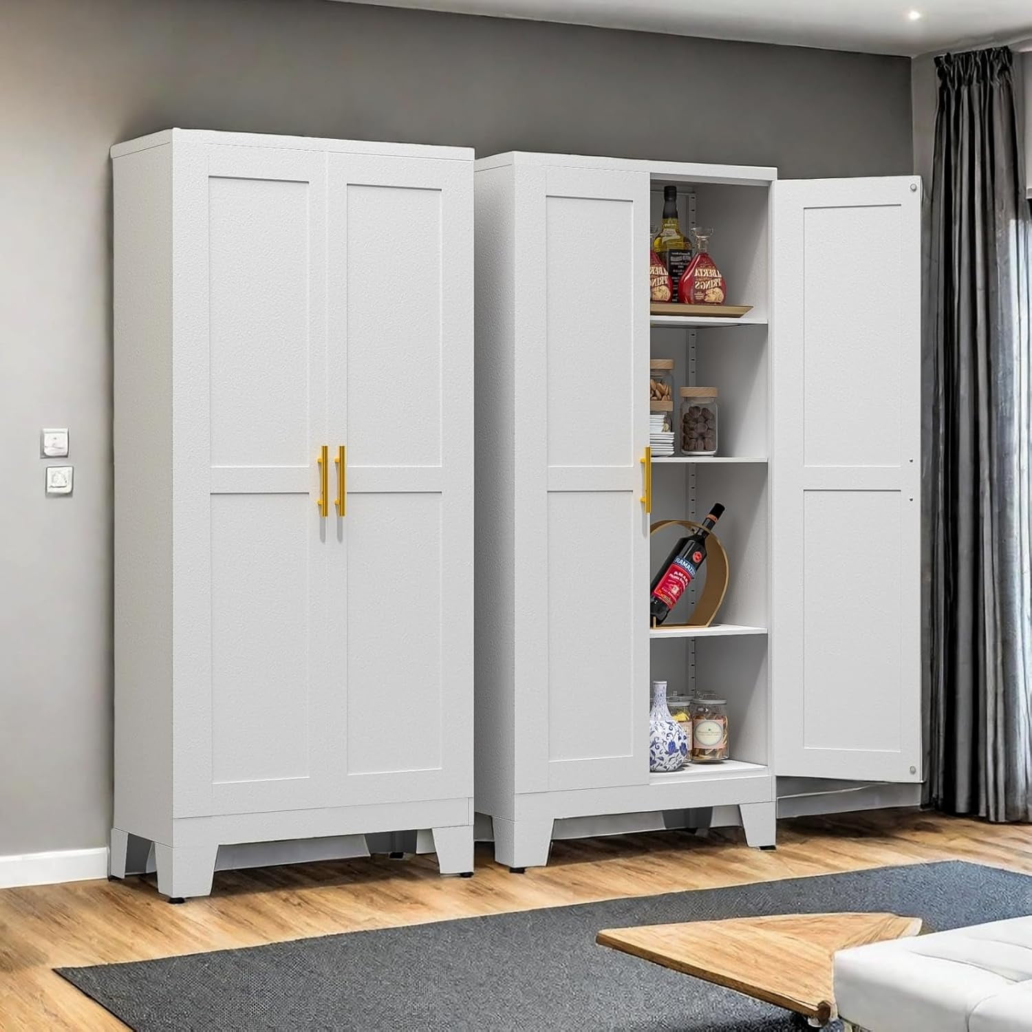 Metal Storage with Doors and Shelves, 61" Tall Kitchen Pantry