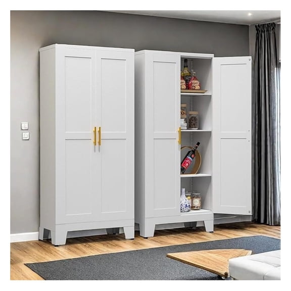 Metal Storage Cabinet with Doors and Shelves, 61" Tall Kitchen Pantry Storage Cabinet for Food, Large Freestanding Pantry Closet for Kitchen, Dining Room, Living Room (White)