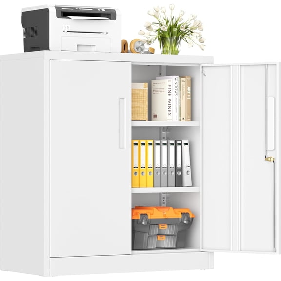 Metal Storage Cabinet with Doors and Shelves,Lockable Storage Cabinet for Office,36White Metal Utility Cabinet Garage Cabinets for Home Office, Garage, Kitchen, Shop