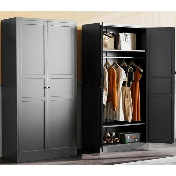 Metal Storage Cabinet with Doors and Shelves, Pantry Storage Cabinet with Vent Hole, Tall Cupboard, Wide Deep Food Pantry Cabinets for Home, Kitchen, Dining/Living Room