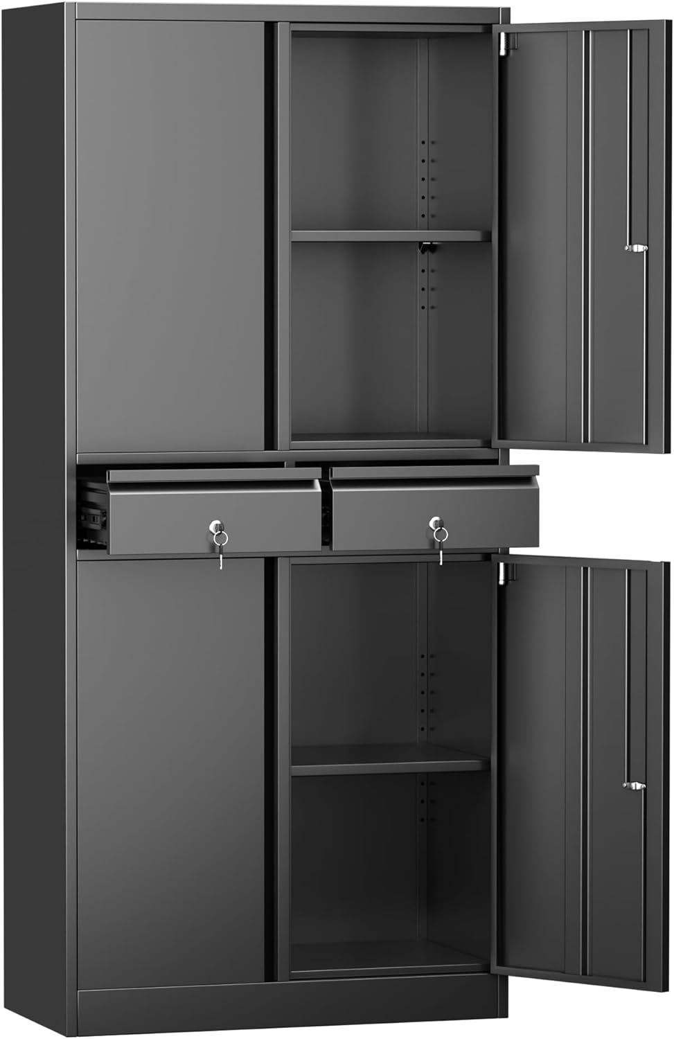 Metal Storage Garage Storage with 2 Drawers and 2 Adjustable Shelves, Locking