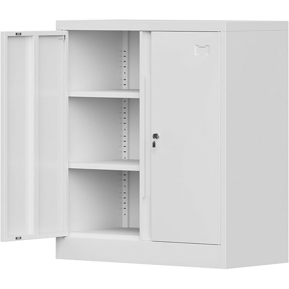 Metal Storage Cabinet, Garage Storage Cabinet with Doors and 2 Adjustable Shelves, 36" White Metal Cabinet, Locking Cabinet for Home,Garage,Office,School