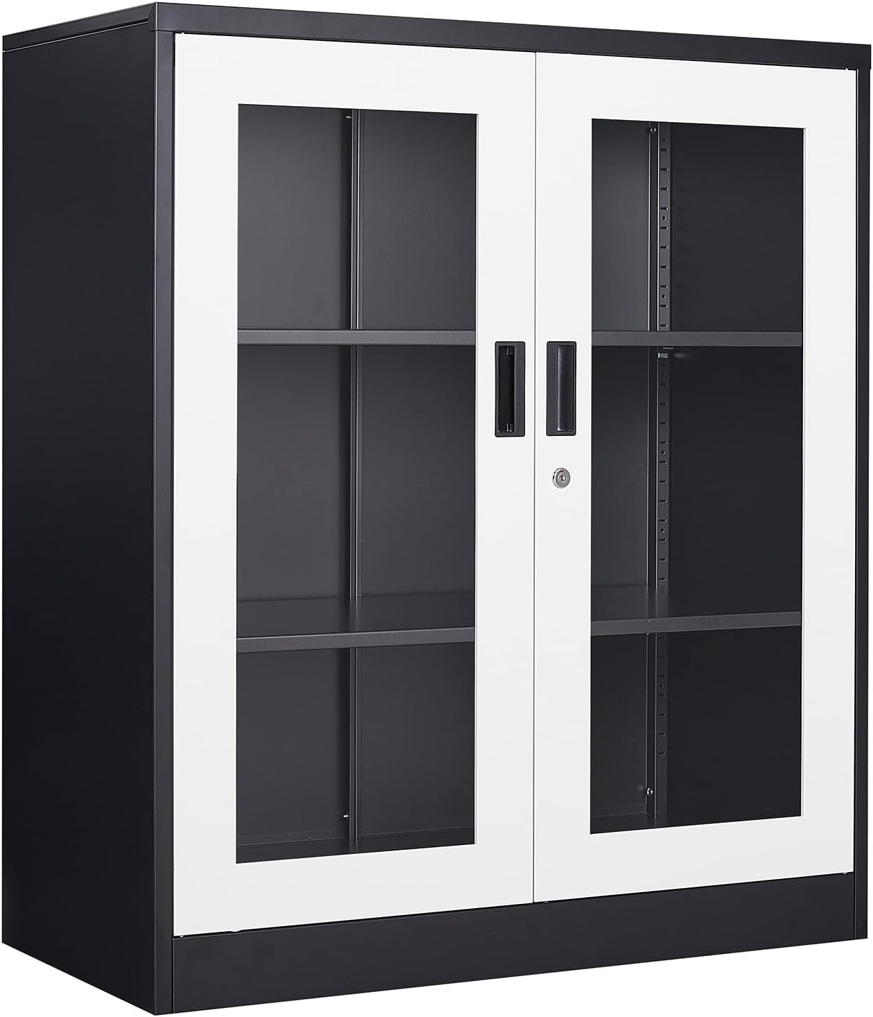 Black Metal and Glass Lockable Display Cabinet with Adjustable Shelves