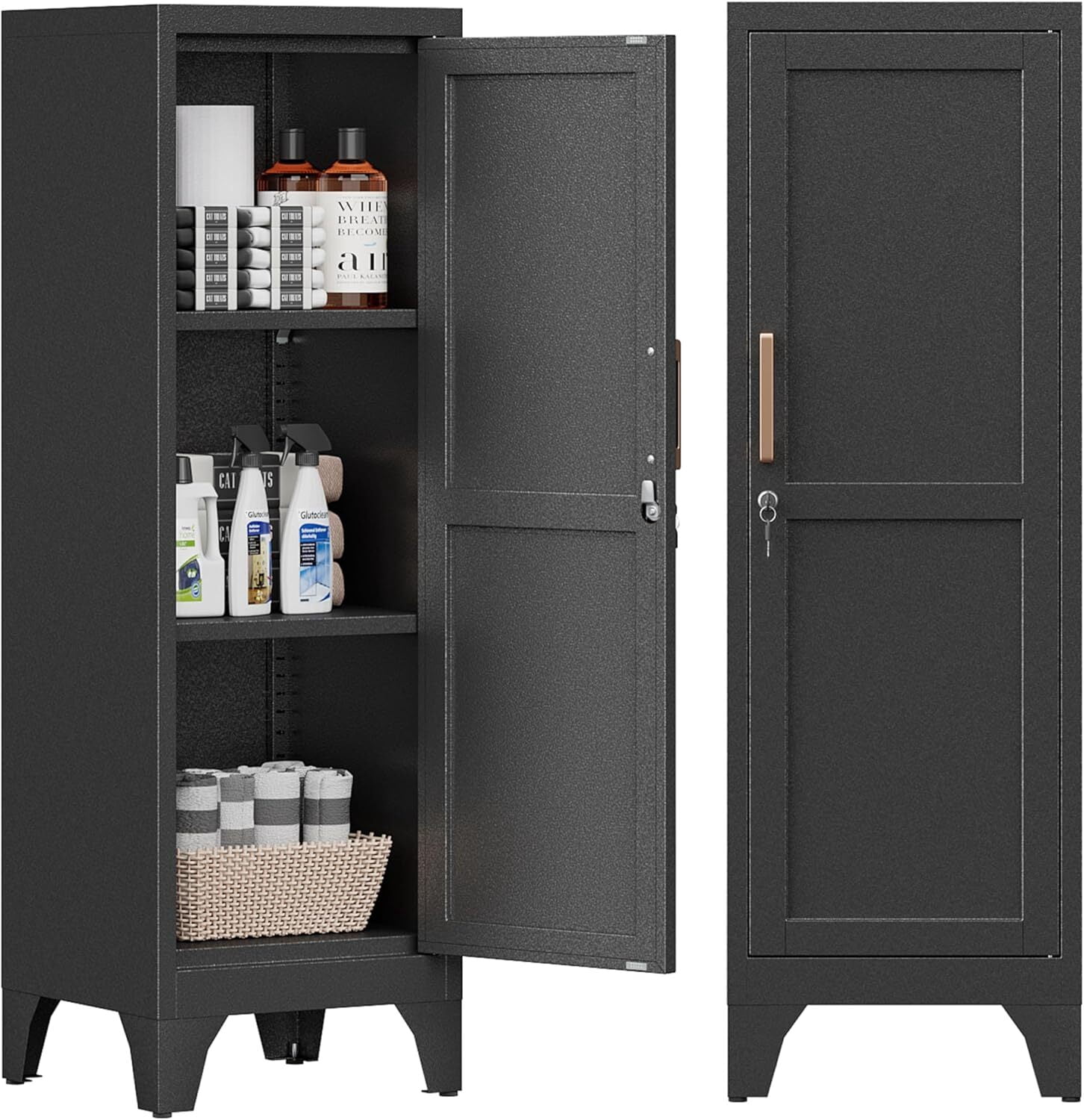 Metal Storage Cabinet Kitchen Pantry Cabinet w lockable Door &2 Shelves ...