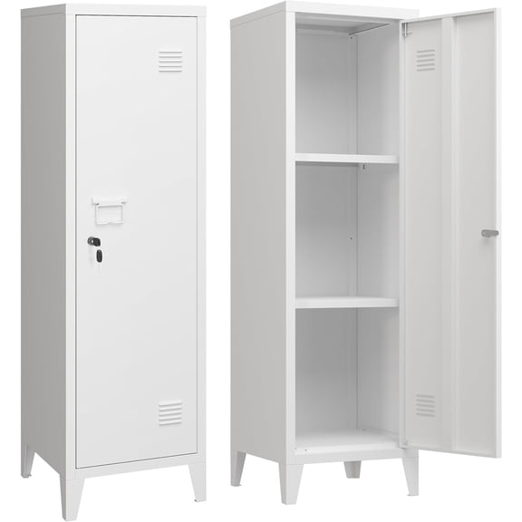 Metal Storage Cabinet with Lock & 2 Keys 50" Metal Locking Cabinet with Selves for Home & Office, Freestanding Multi-Use Organizer for Garage Kitchen - Easy Assembly (White)