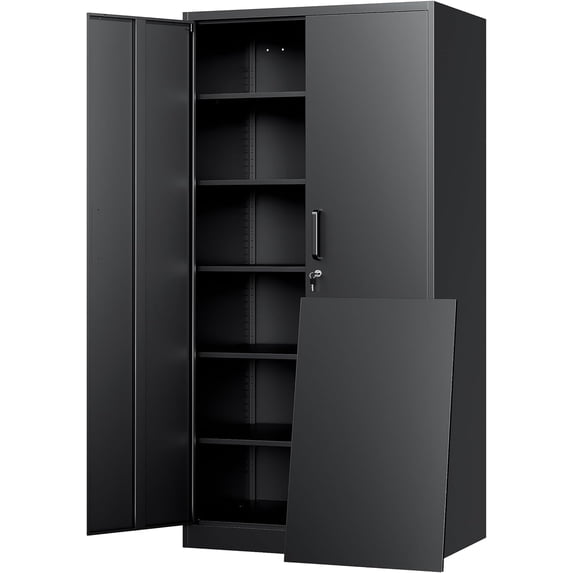 Metal Storage Cabinet with Lock - 72" Garage Storage Cabinet with 2 Locking Doors and 5 Adjustable Shelves, Black Steel Lockable for Office,Home,Garage