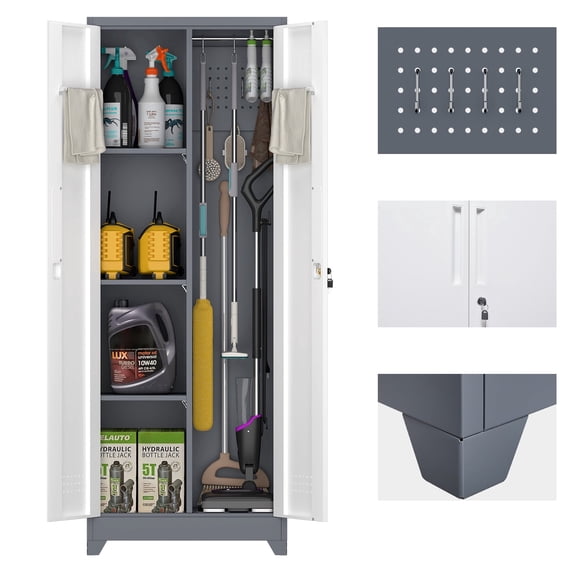 Broom Closet,65" Broom Closet Storage Cabinets with Lockable Door