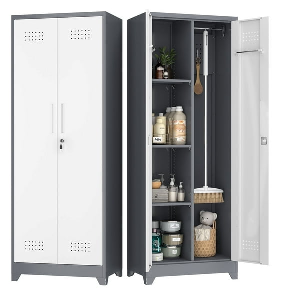 Broom Closet,65" Broom Closet Storage Cabinets with Lockable Door