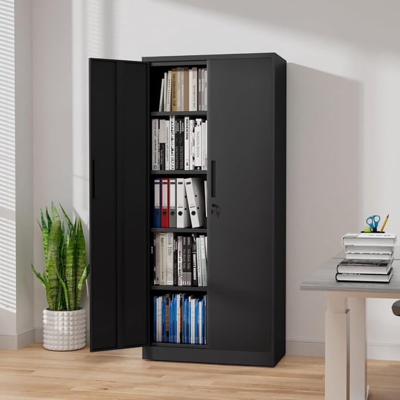 Metal Storage Cabinet with Lock, 72" H Garage Locker Cabinet, Lockable Tool Organizer with 4 Adjustable Shelves for Garage, Office, Home, Warehouse, Assembly Required, Black