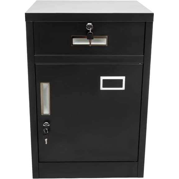 Metal Storage Cabinet with Lock, Under Desk Office Cabinet, Vertical File Cabinet, Printer Stand, Locking Filing Cabinet for Home Office, 17.3" L x 15.4" W x 25.6" H, Black
