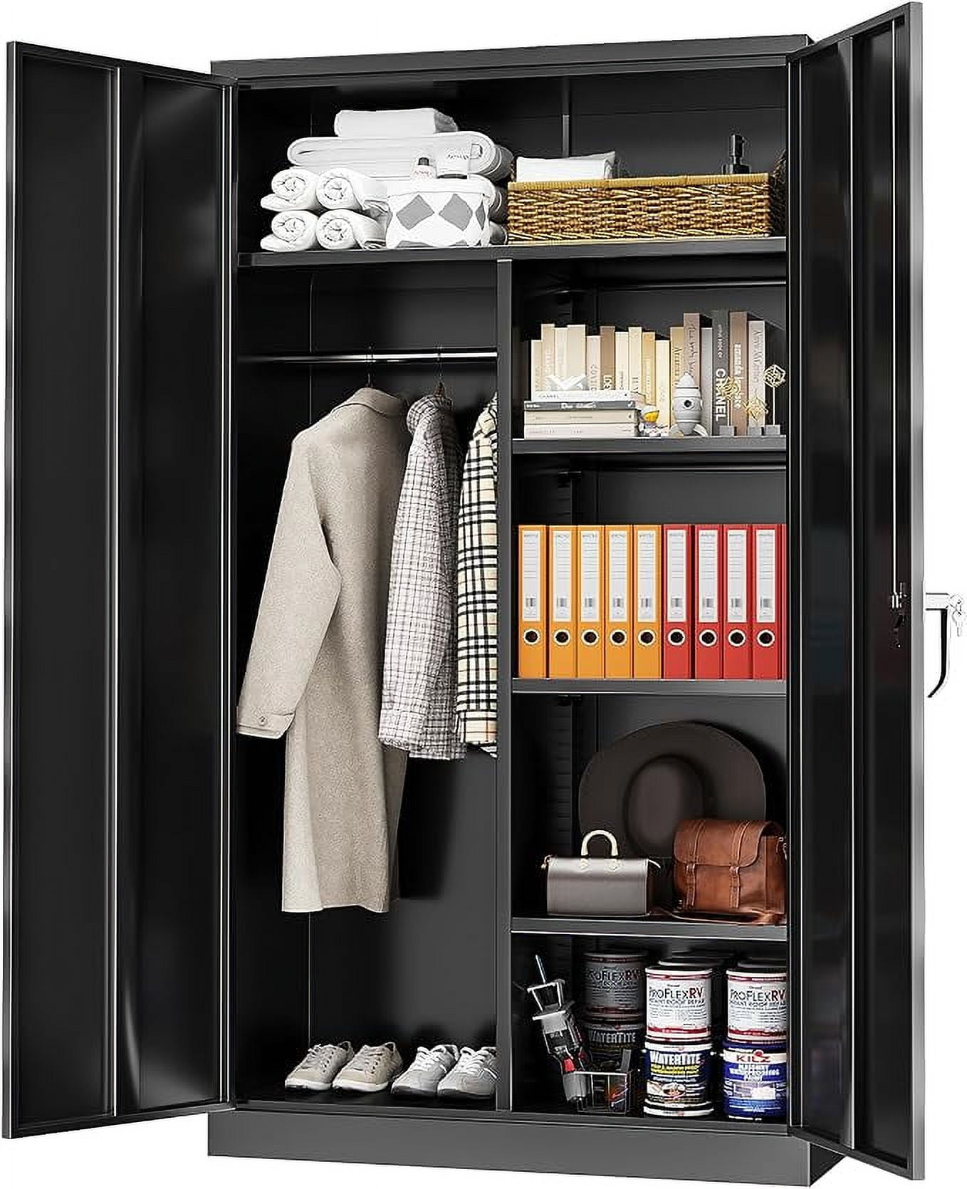 SOLAURA 2-Door Metal Freestanding Wardrobe Cabinet,72" H x 36" W x 18" D,Black