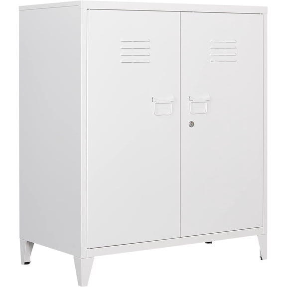 Metal Storage Cabinet with Lock, Locking Cabinets Office Storage Caninet with 2 Doors and Shelves, Lockable Steel Locker Floor Caninets Cupboard, Small Sideboard Buffet Cabnet for Home Office
