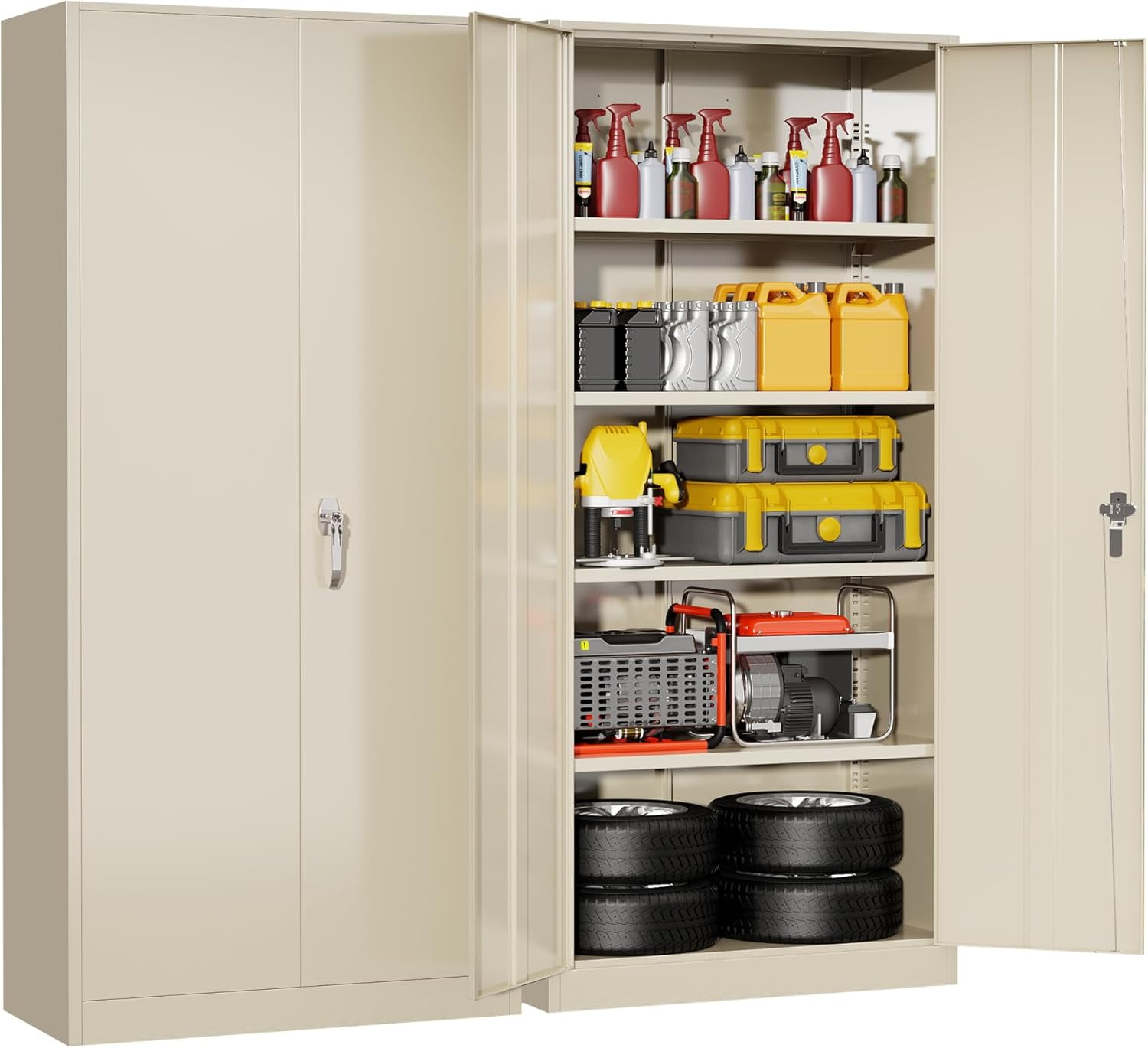 SUNCROWN Metal Storage Cabinet With Lock, Steel Cabinets With 2 Doors 4 Adjustable Shelves Lockable Steel Storage Home Office Garage Warehouse Black Color Black - View #2