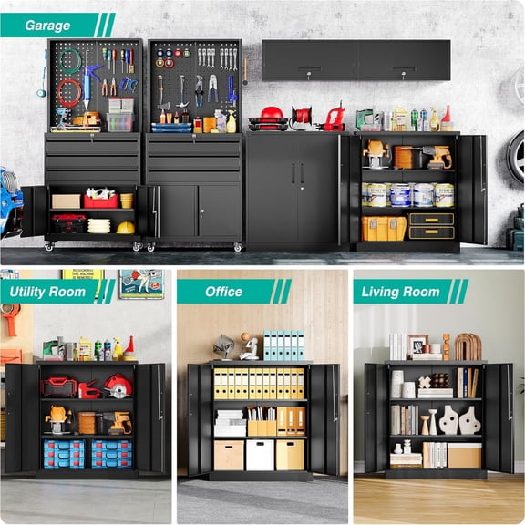 Metal Storage Cabinet Locked Steel Cabinet with 2 Adjustable Shelves,Office Cabinet Locking Tool Cabinets,Kitchen Storage Cabinets Metal Locker Small Counter Height Storage Cupboard 36" H