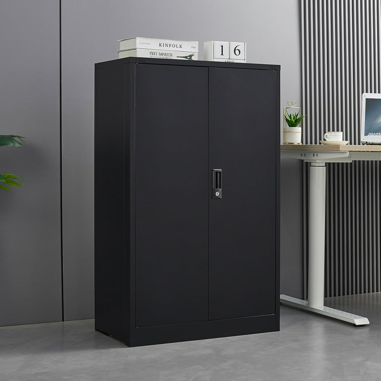 Metal Storage Cabinet With Locking Doors And 2 Adjule Shelf 42 Folding Filing Square Utility Lockable Cabinets For Home Office Warehouse School Garage Black Com