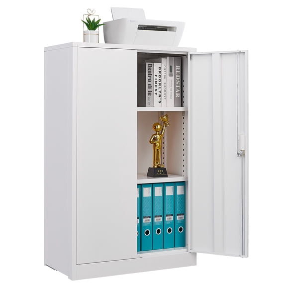 Metal Storage Cabinet with Locking Doors and Adjustable Shelf, Folding Filing Storage Cabinet, Storage Locker Cabinet, Wall Cabinet for Home Office, School, Garage, White