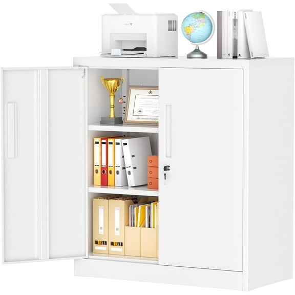 Metal Storage Cabinet with Locking Doors and Adjustable Shelves,Lockable Storage Cabinet Steel Office Cabinet, Storage Locker Cabinet Small Metal Cabinet for Home Office, Garage, Kitchen(White)