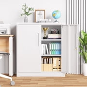 SOLAURA Metal Storage Cabinet with Locking Doors and Adjustable Shelves, Small Lockable Storage Cabinet Steel Office Cabinet for Home Office, Garage, Kitchen White