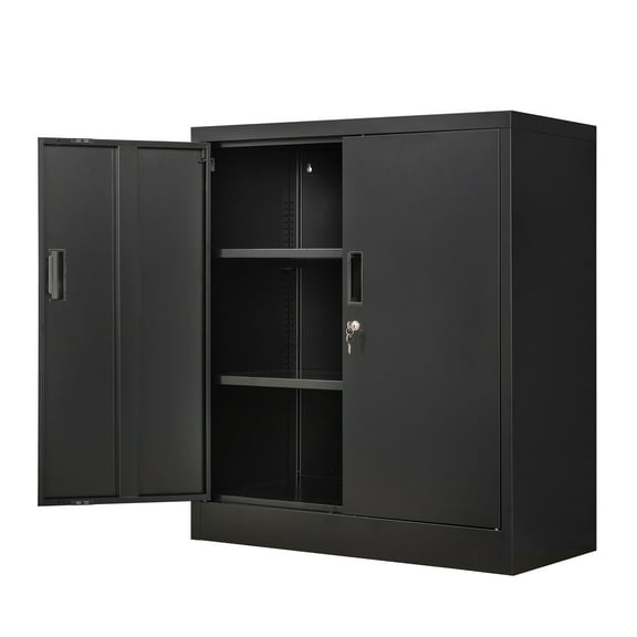 Metal Storage Cabinet, Locking Storage Cabinet with Adjustable Shelves, 36.2" H Steel Cabinet for Garage, Home, Office, Utility Room-Black