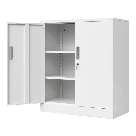 Metal Storage Cabinet, Locking Storage Cabinet with Adjustable Shelves, 36.2" H Steel Cabinet for Garage, Home, Office, Utility Room-White